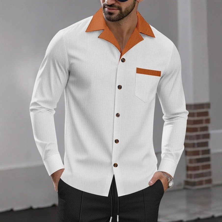 Men's stylish long-sleeve shirt with textured design and practical chest pocket Skorter