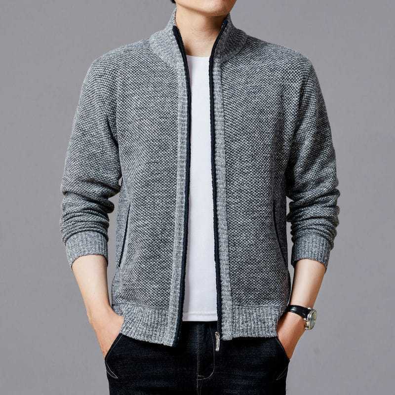Men's Cardigan with High Collar and Luxurious Lining Skorter
