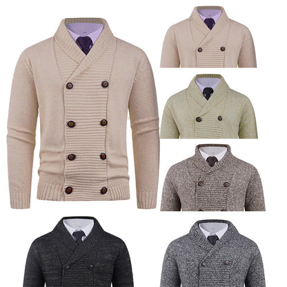 Herrkardigan med dubbel knappslå och fin texturerad Skorter