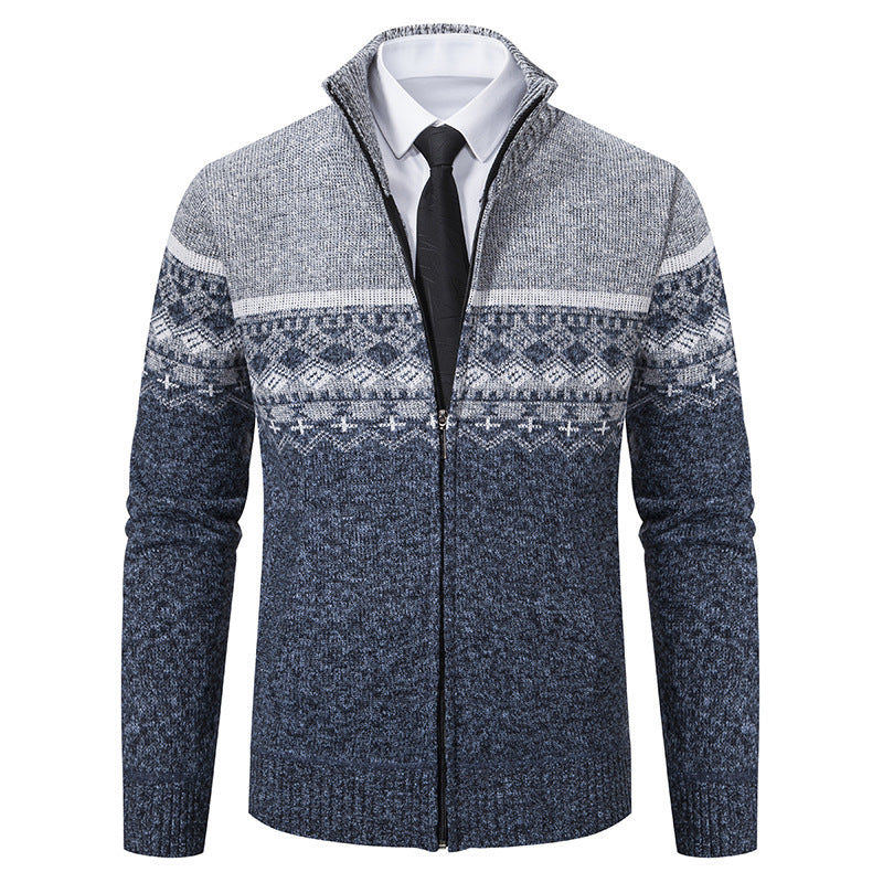 Men's cardigan with standing collar and Norwegian pattern Skorter