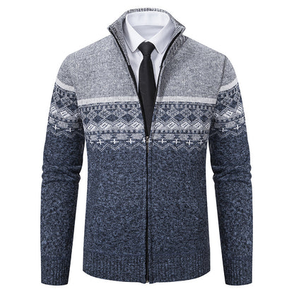 Men's cardigan with standing collar and Norwegian pattern Skorter