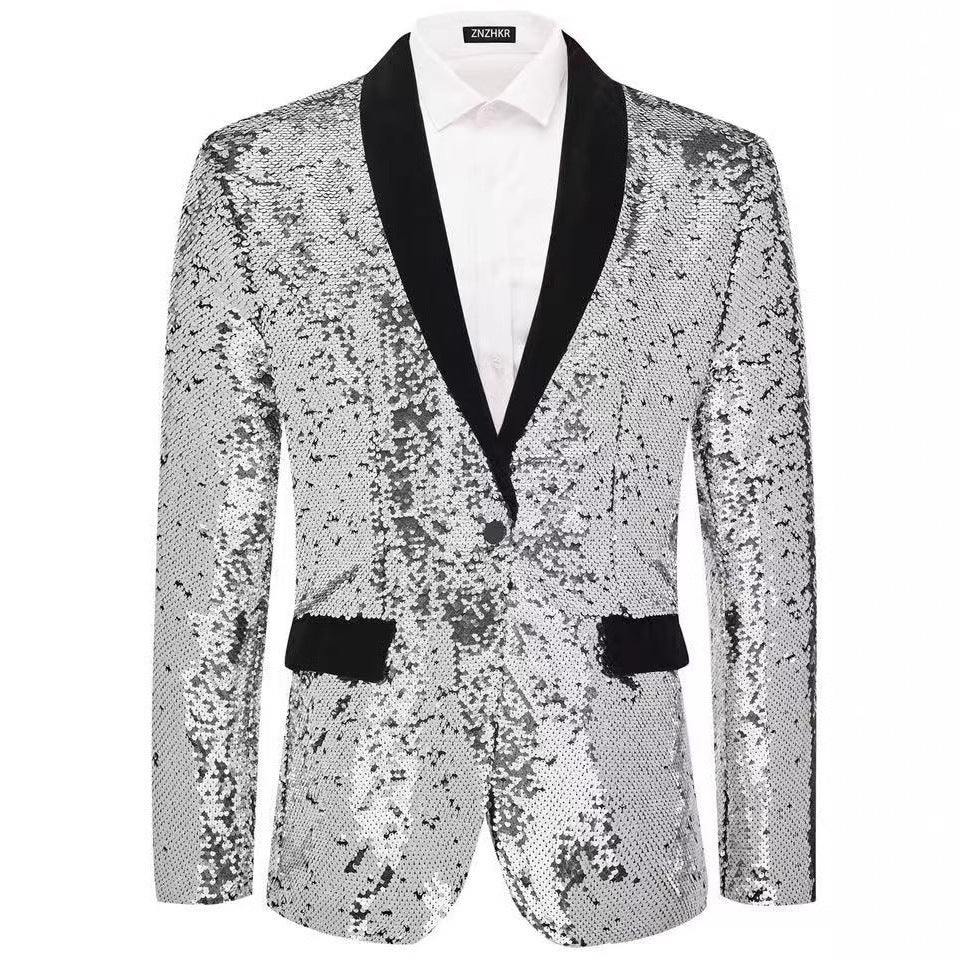 Men's tuxedo blazer with shiny sequins and elegant satin collar Skorter