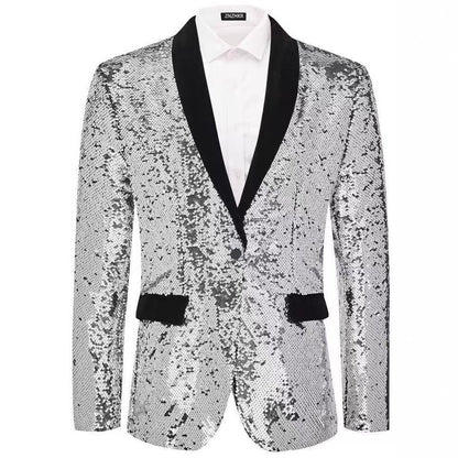 Men's tuxedo blazer with shiny sequins and elegant satin collar Skorter