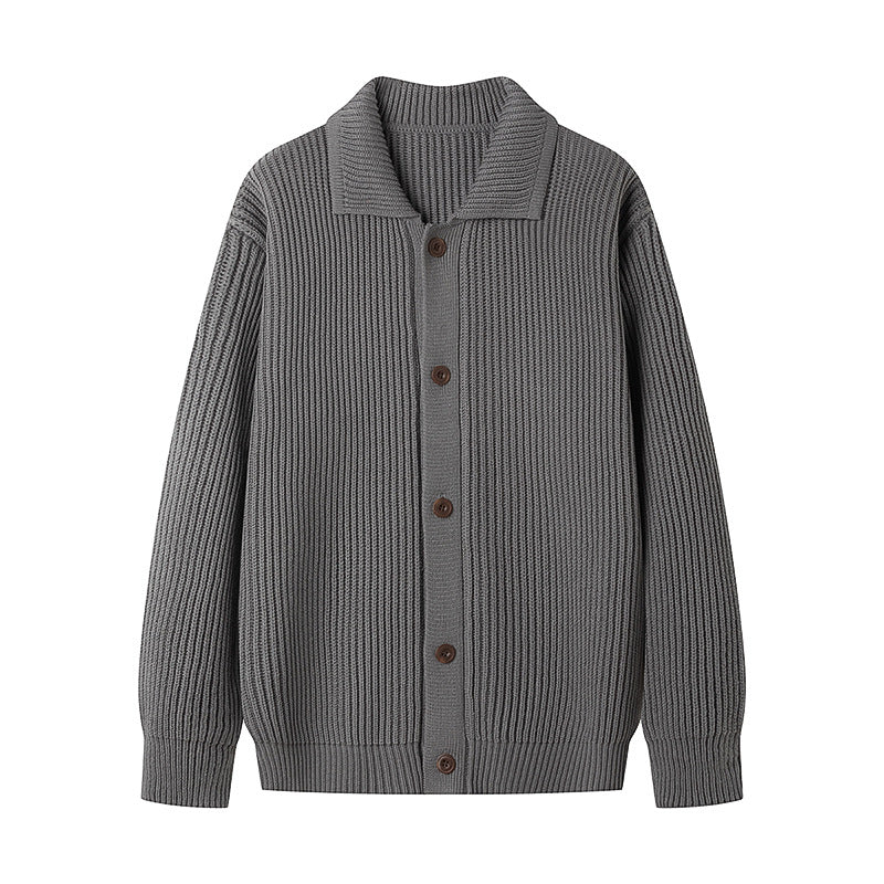 Men's Cardigan with Comfortable Button Placket and Modern Rib Design Skorter