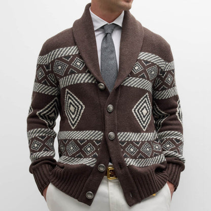 Men's cardigan with modern graphic pattern and classic collar Skorter