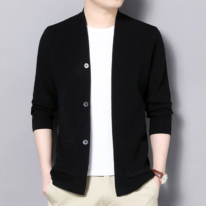 Men's Cardigan with Open Cut and Practical Pockets Skorter