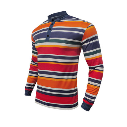 Men's long-sleeve shirt in an elegant striped look with a fashionable stand-up collar Skorter