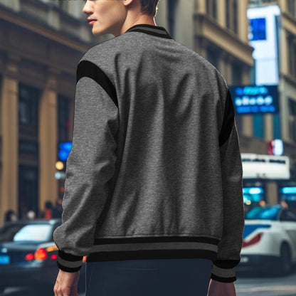 Men's Sporty Collegiate Jacket with Contrasting Sleeves and Button Details Skorter