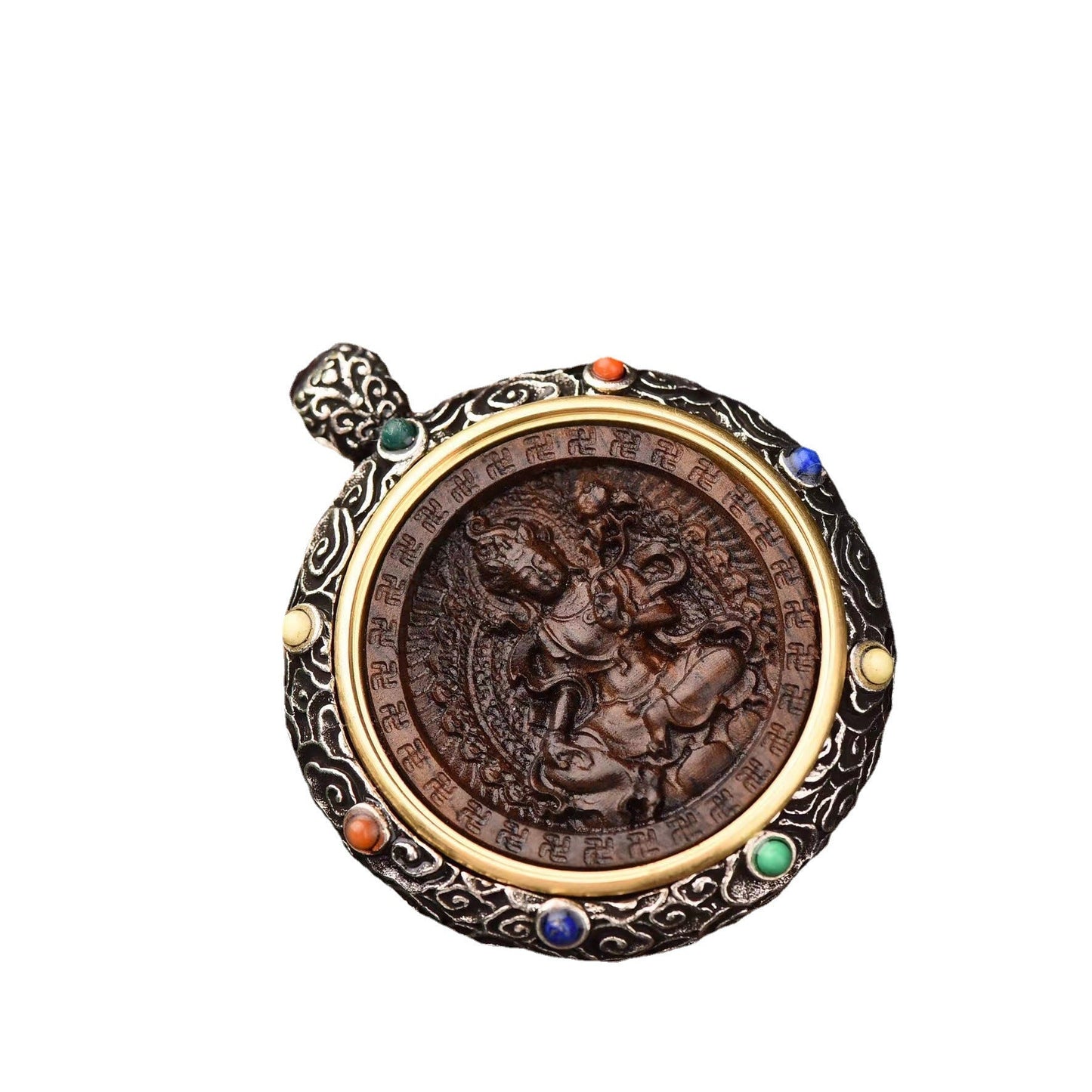 Skorter | Woman Versatile Retro Beauty National Necklace Three-tailed Fox Zhajilam Green Tara Thangka Jewelry