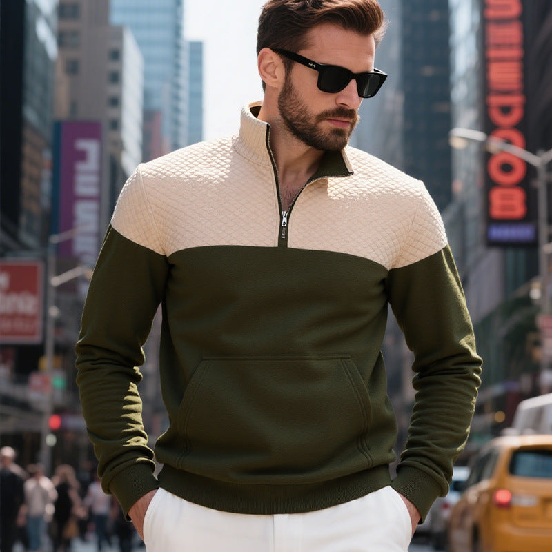 Men's sporty stand-up collar pullover with zipper and textured upper material Skorter