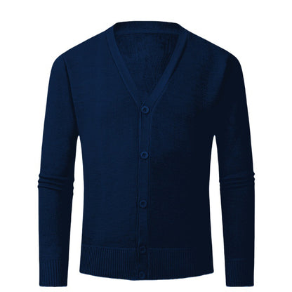 Herrkardigan med V-ringning och knapplös design Skorter