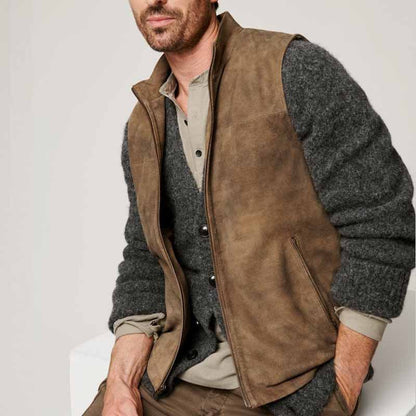 Men's stylish suede vest with practical slit pockets Skorter