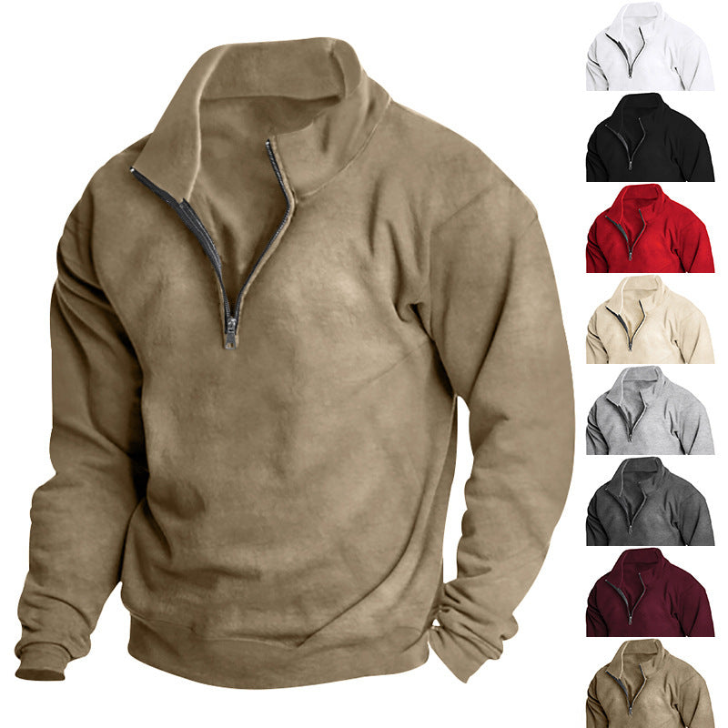 Men's stylish fleece pullover with high stand-up collar and zipper Skorter