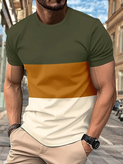 Men's T-shirt with modern color block design and round neckline Skorter