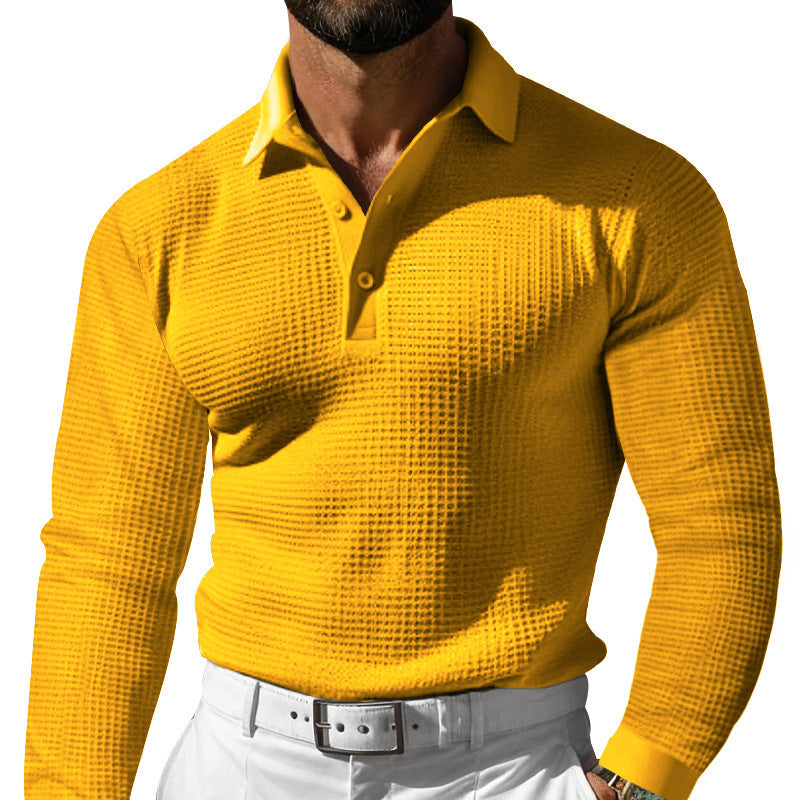 Men's Luxurious Long Sleeve Polo Shirt with Textured Design and Modern Details Skorter