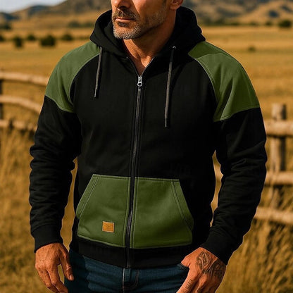 Herr sportjacka med huva och färgblocksdesign, skorter