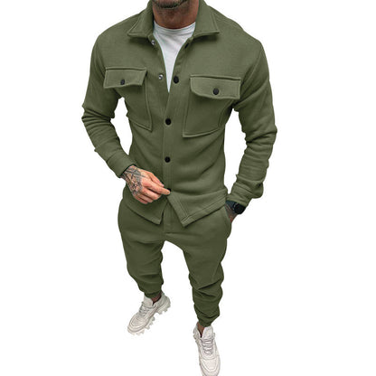 Men's stylish leisure suit set with button placket and practical pockets Skorter