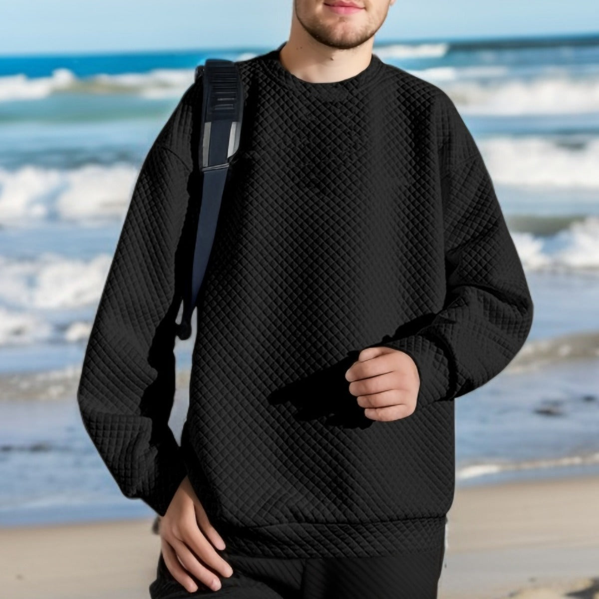 Men's Oversized Sweatshirt with Textured Design and Practical Side Pockets Skorter