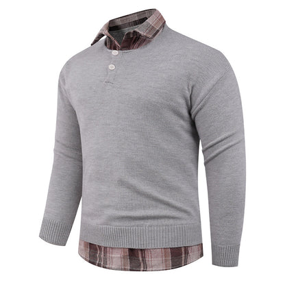 Men's sweater with integrated shirt collar and button details Skorter