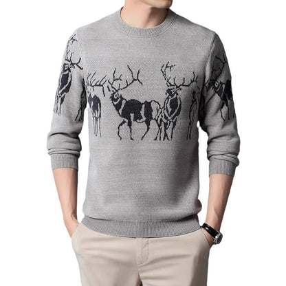 Men's knitted sweater with detailed reindeer motif Skorter