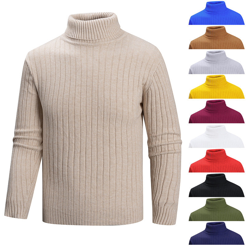 Men's elegant sweater with high collar and fine ribbed structure Skorter