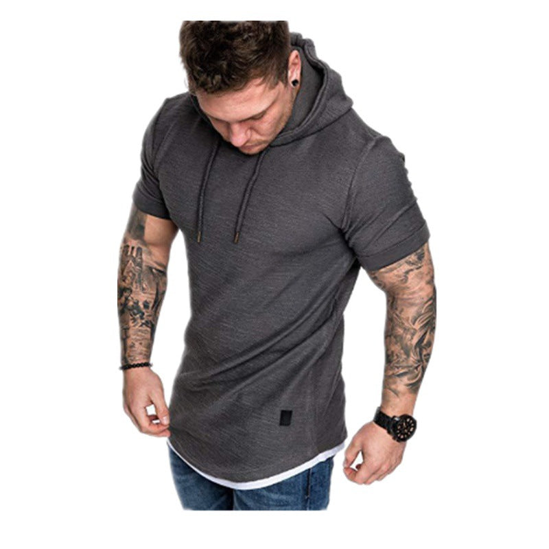 Men's Short Sleeve Hoodie with Textured Design Skorter
