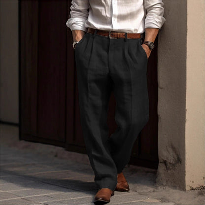 Men's elegant linen trousers with a relaxed fit and practical pockets Skorter
