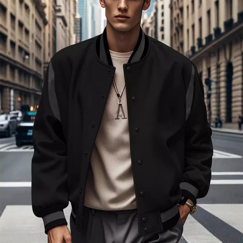 Men's sporty college jacket in retro style with contrast sleeves and snap button closure Skorter