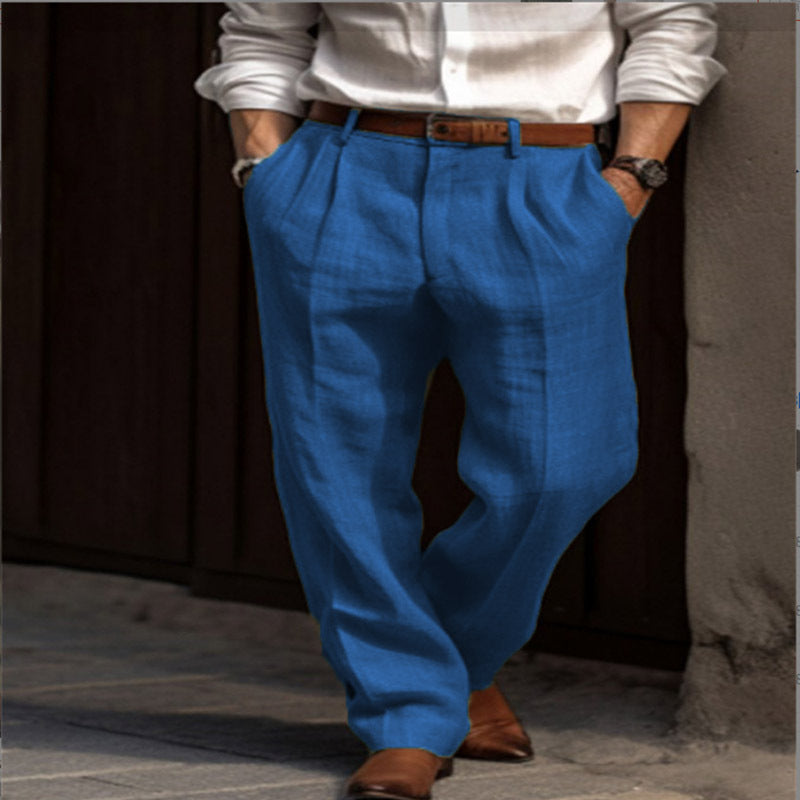 Men's elegant linen trousers with a slim fit and two practical side pockets Skorter