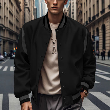 Men's Sporty Collegiate Jacket with Contrasting Sleeves and Button Details Skorter