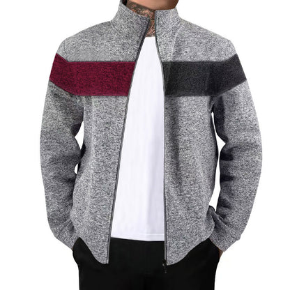Men's sporty stand-up collar sweater with contrasting color areas and high-quality cotton Skorter