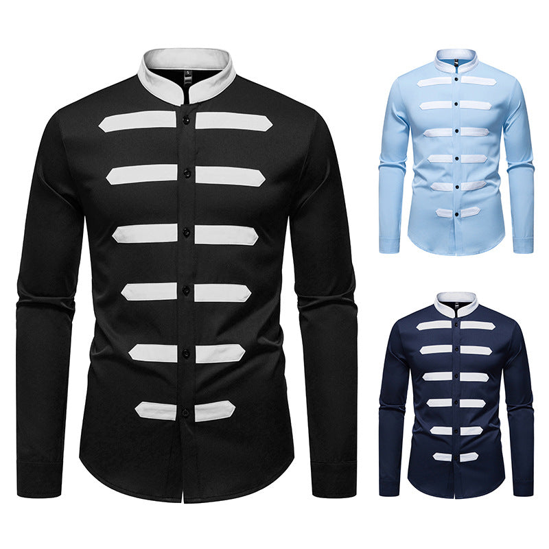 Men's Fashion Long Sleeve Shirt with Contrasting Inserts Skorter