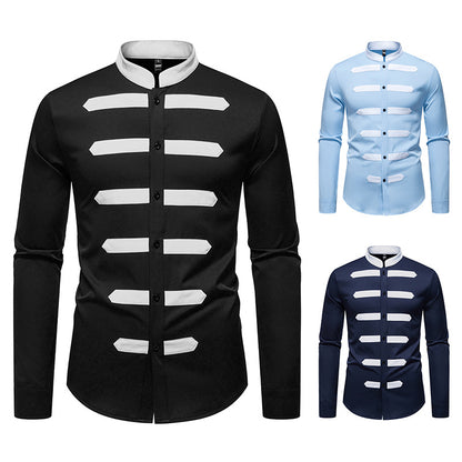 Men's Fashion Long Sleeve Shirt with Contrasting Inserts Skorter