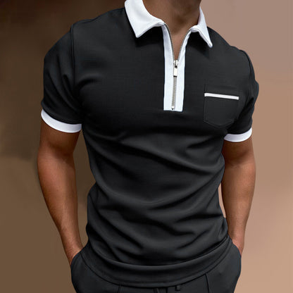 Men's sporty short-sleeve polo shirt with zipper and chest pocket Skorter