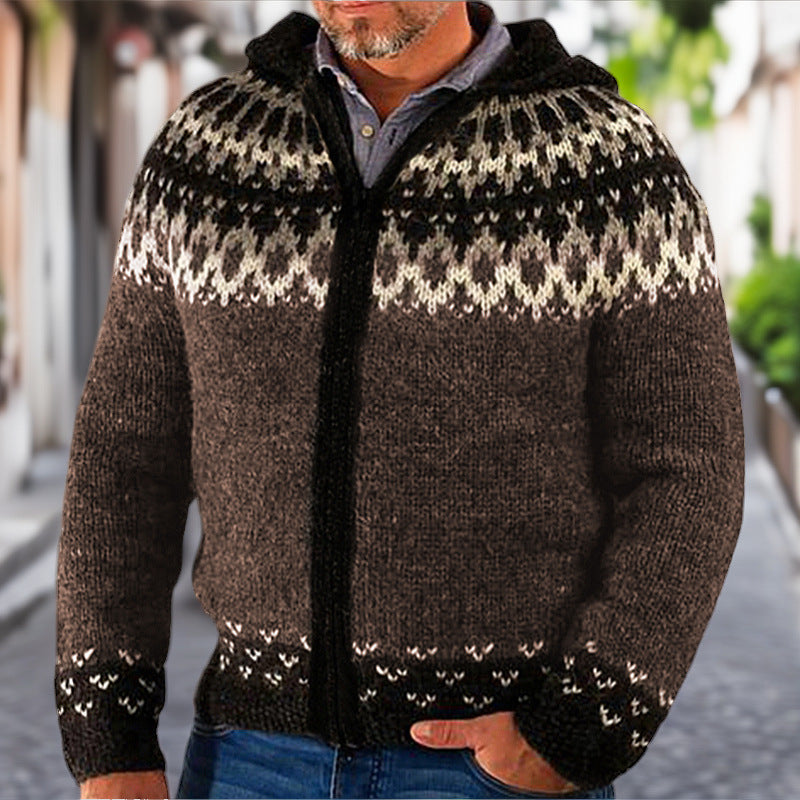 Men's cardigan with traditional Norwegian pattern and practical zipper Skorter