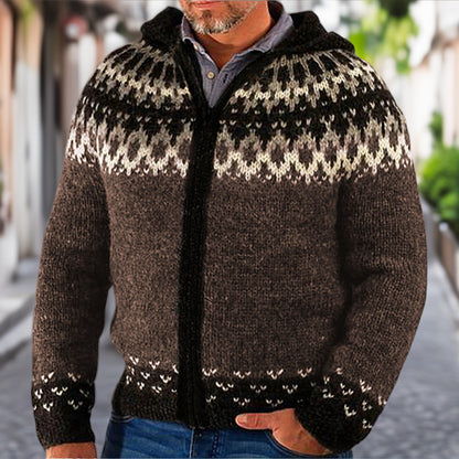 Men's cardigan with traditional Norwegian pattern and practical zipper Skorter