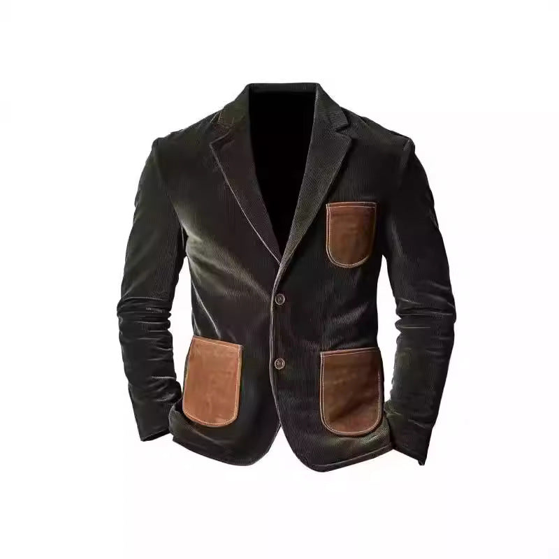 Men's velvet jacket with modern patchwork design and practical pockets Skorter