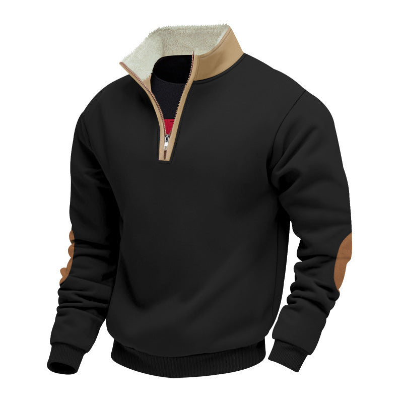 Men's stylish fleece pullover with half-zip and contrasting elbow patches Skorter