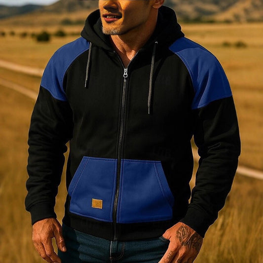 Herr sportjacka med huva och färgblocksdesign, skorter