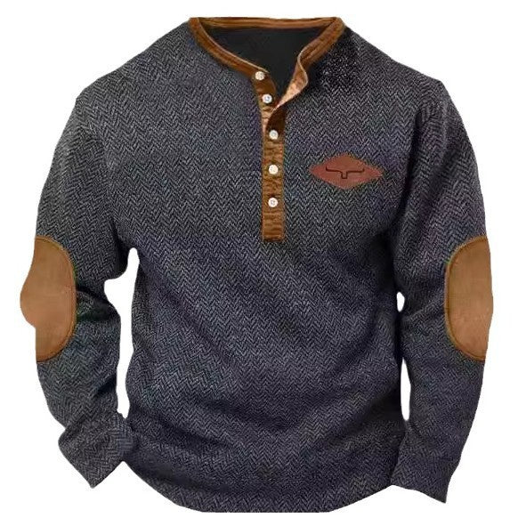 Men's stylish sweater with contrast collar and elbow patches Skorter