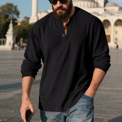 Men's long-sleeve shirt with textured ribbed look and fashionable button placket detail Skorter