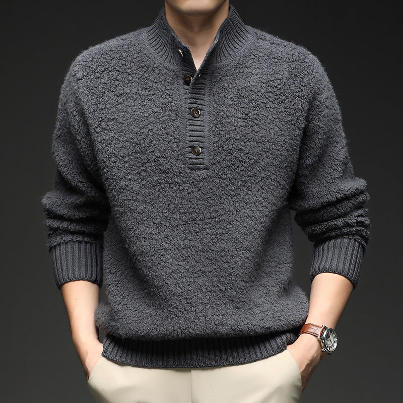 Men's sweater with textured surface and practical button closure Skorter