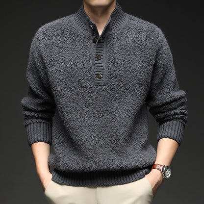 Men's sweater with textured surface and practical button closure Skorter