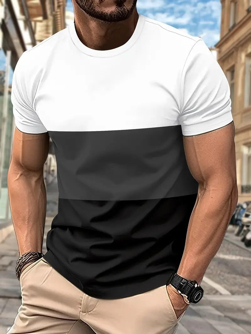 Men's T-shirt with modern color block design and round neckline Skorter