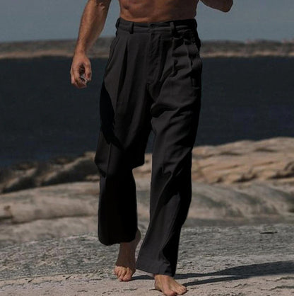 Men's elegant linen trousers with wide cut and high wearing comfort Skorter