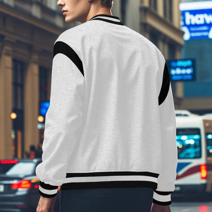 Men's Sporty Collegiate Jacket with Contrasting Sleeves and Button Details Skorter