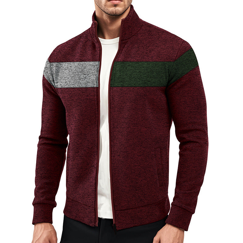 Men's sporty stand-up collar sweater with contrasting color areas and high-quality cotton Skorter