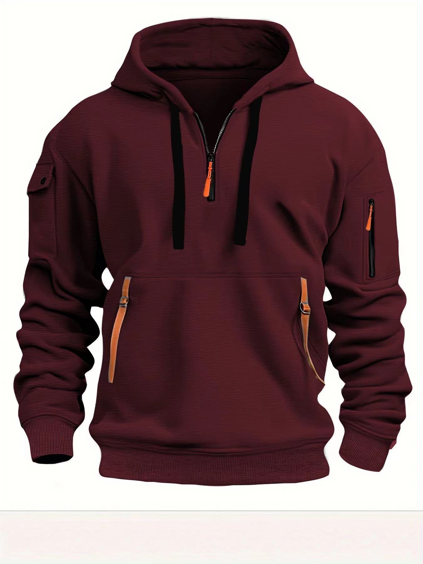 Men's Practical Hoodie with Side Zipper and Versatile Pockets Skorter