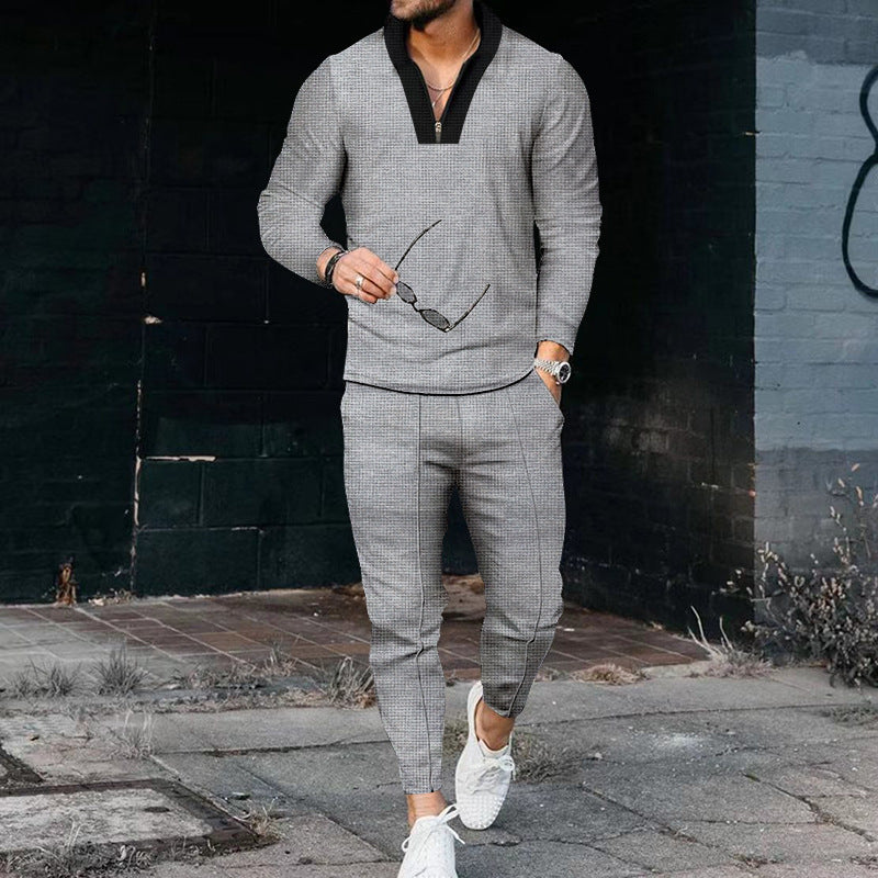 Men's sporty set with modern stand-up collar and fine check pattern Skorter