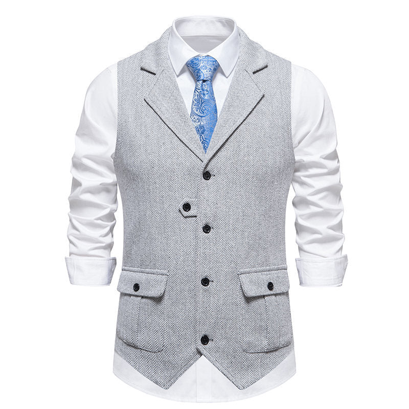 Men's suit vest in modern herringbone design with practical pockets Skorter